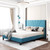 Aukfa Bed Frame With Headboard - Velvet Upholstered Platform Bed - Queen Size - Blue