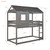 Twin Over Twin House Bunk Bed, Loft Bed With Roof And Window, Wooden Bed Frame With Upper Bed Safety Guardrails And 3 Step Ladder For Teens, Boys And Girls, No Box Spring Required, Gray