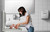 Wall Mounted Baby Changing Station, Horizontal Baby Changing Diaper Folding Table With Safety Strap, Ideal For Commercial Bathroom (white Gray)