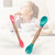 Kangqi 1pc Wooden Silicone Infant Baby Spoon Fork Safety Feeding Flatware Tableware