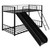 Twin Over Twin Metal Bunk Bed With Ladder And Slide, Heavy Duty Bed Frame With Safety Guard Rails For Kids Teens Adults, Easy To Assemble, No Box Spring Required, Black 77.9''lx40.9''wx53.9''h