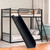 Twin Over Twin Metal Bunk Bed With Ladder And Slide, Heavy Duty Bed Frame With Safety Guard Rails For Kids Teens Adults, Easy To Assemble, No Box Spring Required, Black 77.9''lx40.9''wx53.9''h