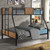 Twin-over-full Bunk Bed, Modern Steel Bed Frame With Full-length Safety Rail & Built-in Ladder & Wood Grain Blocks & Under-bed Storage, For Bedroom Dorm, No Box Spring Needed, Brown
