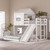 Ametoys Wooden Twin Over Full Bunk Bed, Loft Bed With Playhouse, Farmhouse, Ladder, Slide And Guardrails, White (old Sku:lp000028aak)
