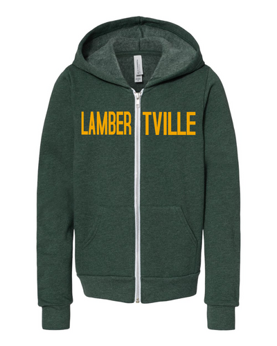 Youth Full zip fleece with sewn letters in forest green