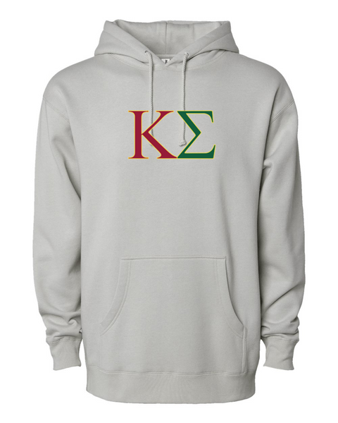 Heavyweight Hooded Sweatshirt in smoke with sewn twill letters  Heavyweight Hooded Sweatshirt in smoke with sewn twill letters