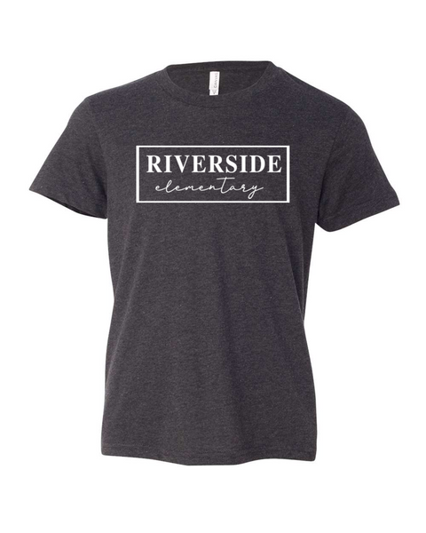 Dark grey script tee with logo color options Dark grey script tee with logo color options