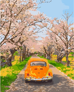 Wagon and Cherry Blossom Paint by Numbers Kit - 40x50cm Wagon and Cherry Blossom Paint by Numbers Kit - 40x50cm