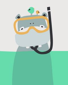 Scuba Hippo With Birds Paint by Numbers 20x30cm Kit Scuba Hippo With Birds Paint by Numbers 20x30cm Kit