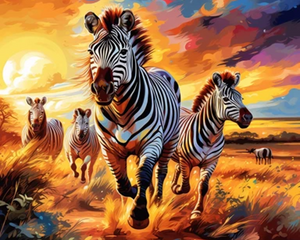 Running Zebras in Sunrise - Made to Order Paint by Numbers