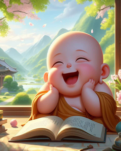 Smiley Buddha Reading