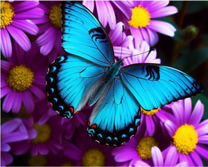 Purple Daisy and Blue Butterfly