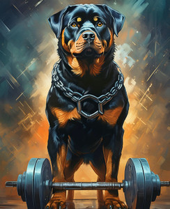 Rottweiler with Dumbbell