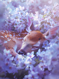 Deer Sleeping in Flower Bed