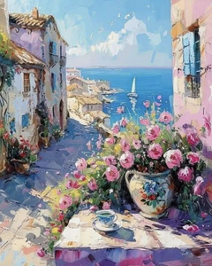 Pink Flowers in Sea Town