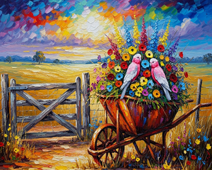 Galahs in a Rusted Wheelbarrow Garden Galahs in a Rusted Wheelbarrow Garden