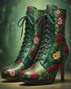 Emerald Green Floral Engraved Boots