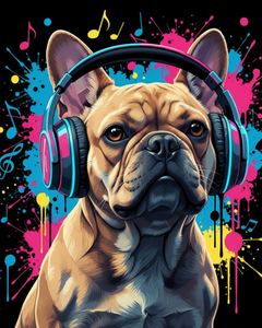 French Bulldog with Headphones