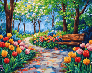 Bench in Beautiful Garden