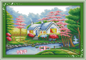 Cross Stitch Kits - Lakeside Blue Houses Cross Stitch Kits - Lakeside Blue Houses