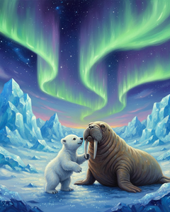 Polar Bear and Walrus on a Frozen Wonderland