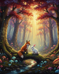 Fox and Rabbit in a Mystical Forest