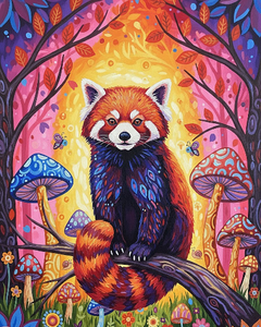 Mystic Red Panda and Mushrooms