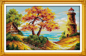 Cross Stitch Kits - Autumn Beach Lighthouse Cross Stitch Kits - Autumn Beach Lighthouse