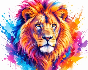 Rainbow Splash Lion Portrait