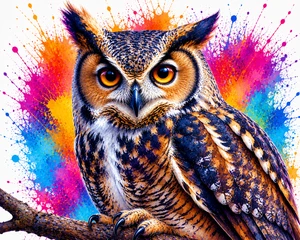 Rainbow Splash Owl Portrait