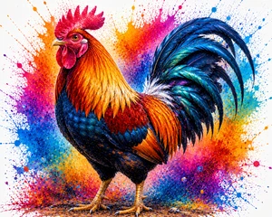 Rainbow Splash Rooster Portrait