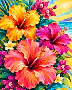 Tropical Hibiscus Bouquet by the Sea