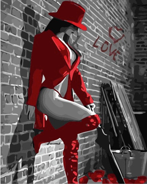 Lady in Red Paint by Numbers Kit - 40x50cm
