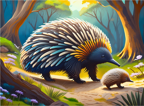 Colourful Echidna and Baby