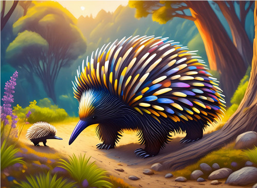 Colourful Echidna and Baby