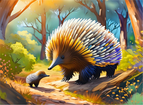 Colourful Echidna and Baby