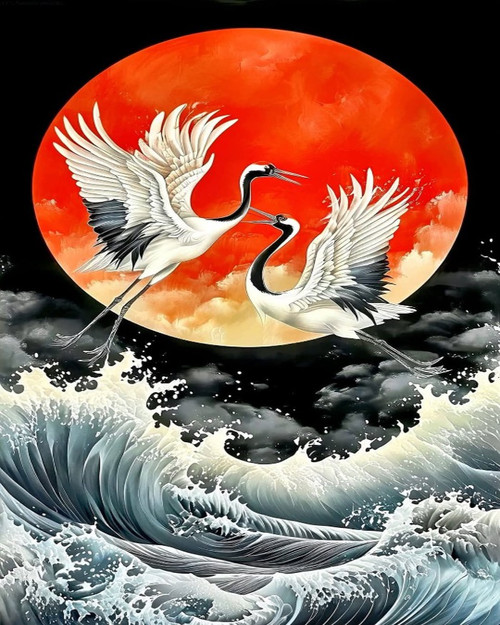 Cranes and Wave of Kanagawa