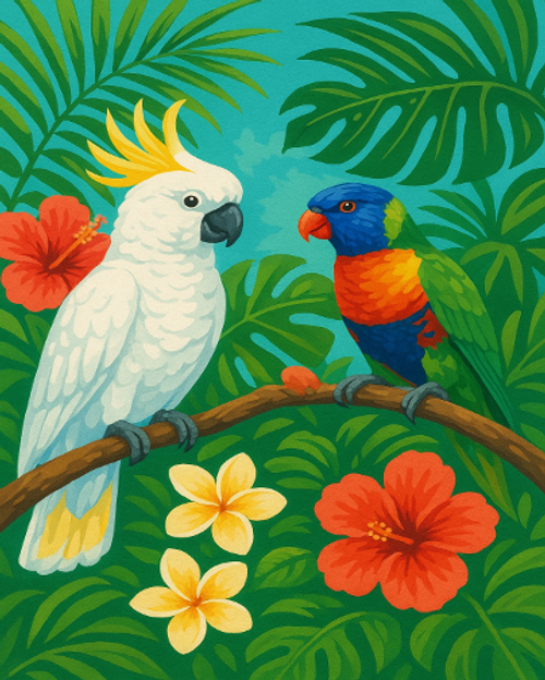 Cockatoo and Rainbow Lorikeet in Paradise Cockatoo and Rainbow Lorikeet in Paradise