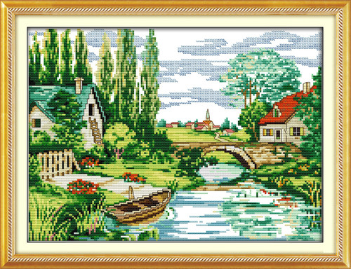 Cross Stitch Kits - Green Boat Town