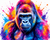 Neon Rainbow Gorilla Portrait