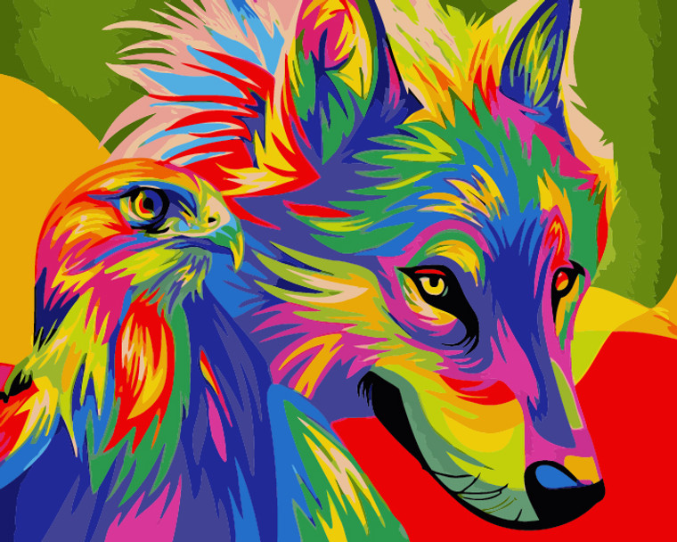 Colourful Wolf and Eagle