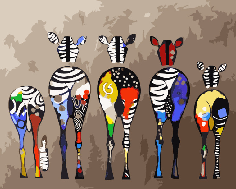 Colourful Zebra Backs paint by numbers kit 50x65cm