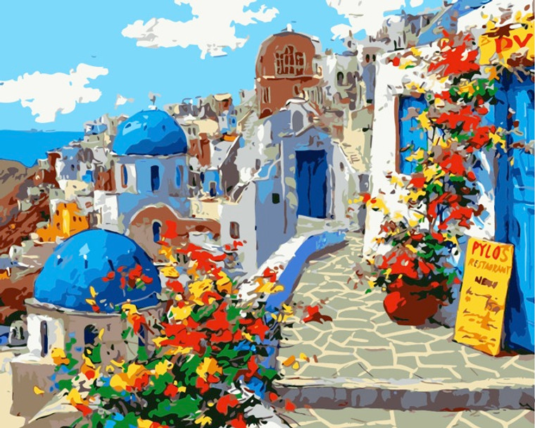 Town in Greece Paint by Numbers Kit - 40x50cm