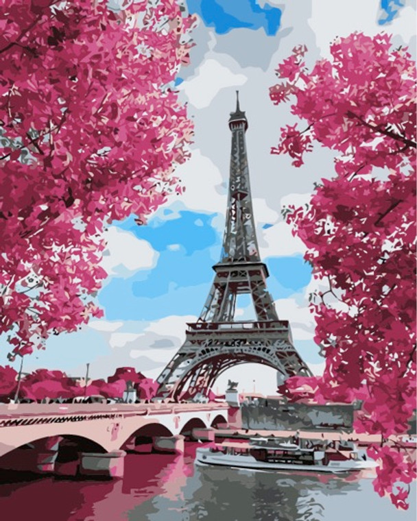 Pink Blossom in Paris Paint by Numbers Kit - 40x50cm