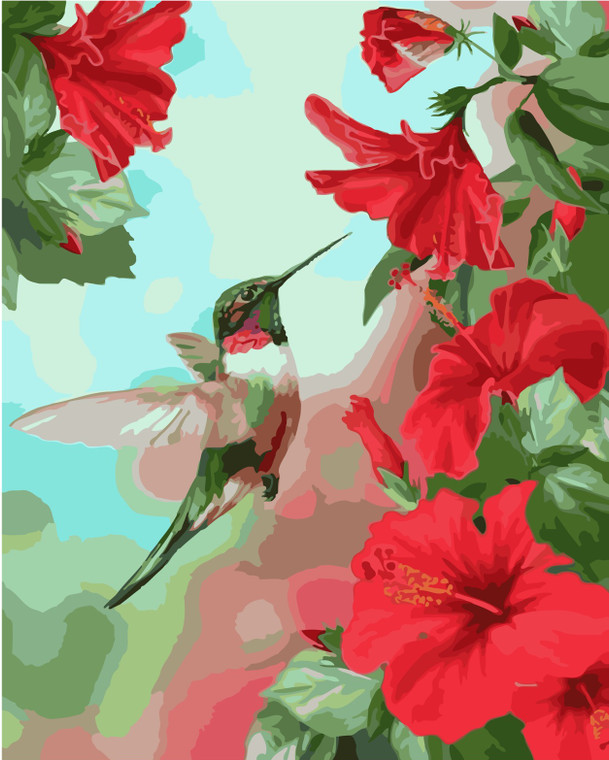 Hummingbird and Red Flowers Paint by Numbers