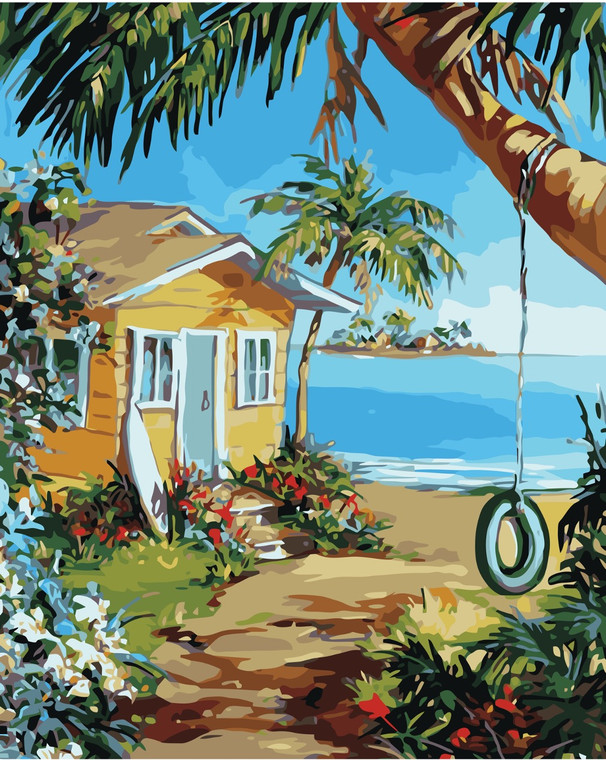 Beach Shack and Tyre Swing Paint by Numbers