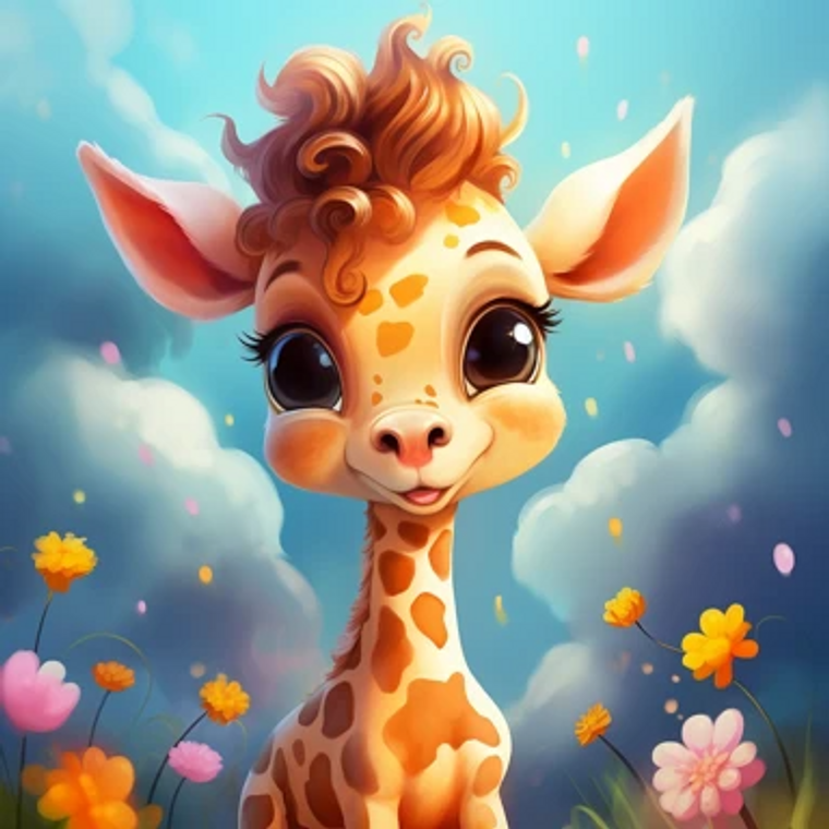 Baby Giraffe and Flower - Made to Order Paint by Numbers