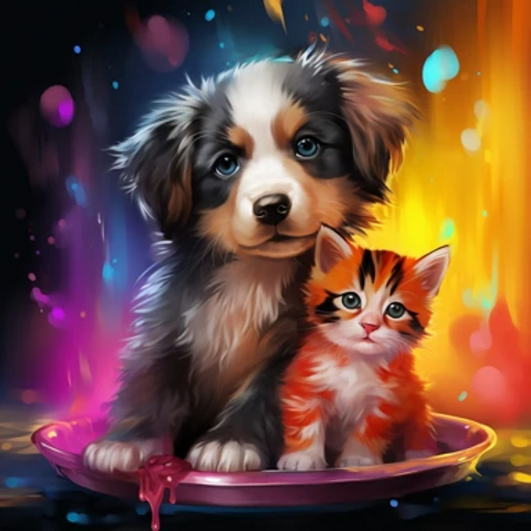 Baby Puppy and Kitten - Made to Order Paint by Numbers