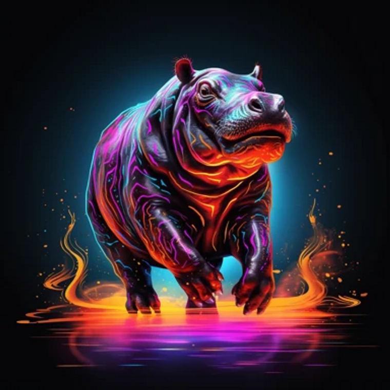 Neon Light Hippo - Made to Order Paint by Numbers
