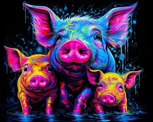 Neon Light Pigs - Made to Order Paint by Numbers